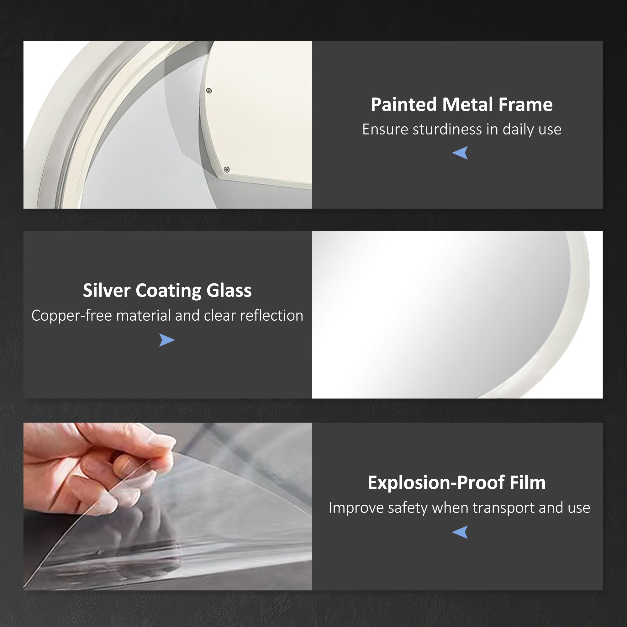 kleankin Round Bathroom Mirror with LED Lights, Wall-Mounted Dimmable Makeup Mirror with 3 Temperature Colours, Defogging Film, Memory Function, Hardwired, 70 x 70Â cm